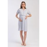 YAKE STORE KADIN P.SUPREM DUGMELI KISA KOLU BELI LASTIKLI BIBILALI HAMILE TUNIK - GRAY MELANGE