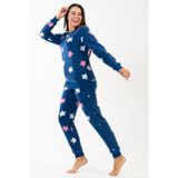 YAKE STORE KADIN POLAR O YAKA UZUN KOL MANSETLI CEPLI PIJAMA TAKIM - INDIGO