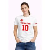 YAKE STORE TÜRKİYE Ay Yıldız Baskılı 10 Numara Forma Tişört Taraftar T-Shirt - Beyaz - Beyaz