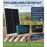 Yakens Enerji 55W Hazır Solar Paketi Güneş Paneli Enerji Sistemi 4 Led Ampul - Taşınabilir Telefon Şarjlı Aydınlatma Paketi