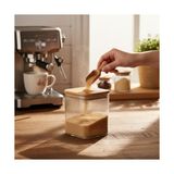 Yakestore Bambu Kapaklı 200 ml Kare Cam Kavanoz – Çizgili Şeffaf Tasarım, Sızdırmaz Silikon Contalı Saklama Kabı - 0 Siyah - Option-1