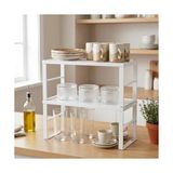 Yakestore Beyaz Dolap Içi ve Tezgah Üstü Raf Düzenleyici - Paslanmaz Metal, Yer Kazandıran Tabak ve Bardak Rafı (15.5X31.5X13CM) - 0 Siyah - Option-1