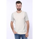 Yakestore YAKE STORE Bisiklet Yaka Kenarları Desenli Krem Örme T-shirt | Wessi - Krem