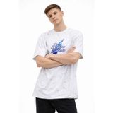 Yakestore YAKE STORE Erkek Asit Yıkamalı Oversize Tişört Future Worlds Baskılı Bisiklet Yaka Kısa Kollu Streetwear %100 Pamuk Street Style T-Shirt - Beyaz - Beyaz