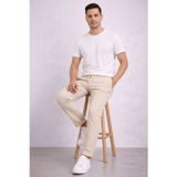 Yakestore YAKE STORE Erkek Diagonel Mikro Dokulu Duble Paça Cepli Pantolon Bağcıklı Bel, Modern Kesim - Krem - Krem