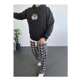 Yakestore YAKE STORE Erkek Oversize Üç İplik Kapüşonlu Sweatshirt – Siyah Sırt Ve Ön Baskılı, Kanguru Cepli, Rahat Kalıp, İçi Pamuklu ModeL-Siyah - Siyah