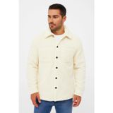 Yakestore YAKE STORE Erkek Pelüş Polar Hırka Gömlek – Yakalı, İlik Düğmeli, Göğüs Cepli, Yumuşak Dokulu Kışlık Regular Fit Rahat Günlük Model - Beyaz - Beyaz