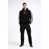 Yakestore YAKE STORE Erkek Şeritli Kapüşonlu Sweatshirt Oversize 3 Iplik Pamuklu - Siyah - Siyah
