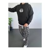 Yakestore YAKE STORE Erkek Sırt Baskılı Oversize Üç İplik Kapüşonlu Sweatshirt - Siyah - Siyah