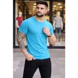 Yakestore YAKE STORE Erkek T-Shirt Bisiklet Yaka Slim Fit Dar Kesim Likralı Tişört Günlük Basic Body - Açık Mavi - Açık Mavi