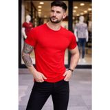 Yakestore YAKE STORE Erkek T-Shirt Bisiklet Yaka Slim Fit Dar Kesim Likralı Tişört Günlük Basic Body - Kırmızı - Kırmızı