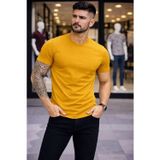 Yakestore YAKE STORE Erkek T-Shirt Bisiklet Yaka Slim Fit Dar Kesim Likralı Tişört Günlük Basic Body - Limon - Limon