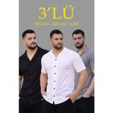 Yakestore YAKE STORE Erkek Waffle Dokuma Açık Yakalı Düğmeli Regular Kalıp 3’lü Gömlek Seti - Siyah, Beyaz, Gri - Çok Renkli