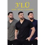 Yakestore YAKE STORE Erkek Waffle Dokuma Açık Yakalı Düğmeli Regular Kalıp 3’lü Gömlek Seti - Siyah, Haki, Lacivert - Çok Renkli