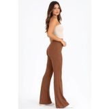 Yakestore YAKE STORE Fitilli Kaşkorse İspanyol Paça Tayt Yüksek Bel Esnek Günlük Rahat Pantolon - Kahverengi - Kahverengi