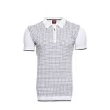 Yakestore YAKE STORE Polo Yaka Açık Gri Desenli Fermuarlı Örme T-shirt - Wessi - Krem