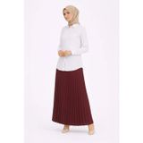 Yakestore YAKE STORE Tesettür Beyaz Gömlekli Pliseli Etek İkili Takım Gündelik Ve Ofis Şıklığı - Bordo - Bordo