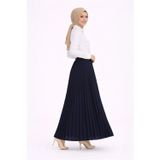Yakestore YAKE STORE Tesettür Beyaz Gömlekli Pliseli Etek İkili Takım Gündelik Ve Ofis Şıklığı - Lacivert - Lacivert