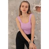 Yako Triko Kumaş Kare Yaka Kadın Bluz - Standart - Lila