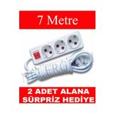 YAKUT 3'lü Ara Kablo Anahtarlı Topraklı Grup Priz (7 Metre) Priz He