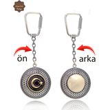 Yakut Taşlı Ayyıldız ve İsimli Plaka Çift Taraflı Oksitli Gümüş Telkari Anahtarlık 201025173