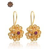 Yakut Taşlı Gül Model Gold Kaplama 925 Ayar Gümüş Telkari Kadın Küpe 201025494
