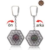 Yakut ve Zümrüt Taşlı Çiçek Model Çift Taraflı Oksitli Gümüş Telkari Anahtarlık 201025184