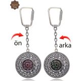Yakut ve Zümrüt Taşlı Yıldız Model Çift Taraflı Oksitli Gümüş Telkari Anahtarlık 201025179