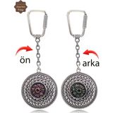 Yakut ve Zümrüt Taşlı Zikzak Model Çift Taraflı Oksitli Gümüş Telkari Anahtarlık 201025180