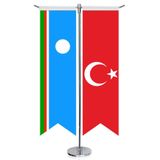 Yakutistan -Saha Cumhuriyeti Bayrağı ve Türkiye - Kırlangıç - Saten T direk 2li Masa Bayrağı