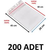 Yakutsan 200 Adet Şeffaf Yapışkanlı Delikli Poşet - Opp Kendinden Yapışkanlı Parlak Poşet Delikli 28X45 cm