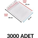 Yakutsan 3000 Adet Şeffaf Yapışkanlı Delikli Poşet - Opp Kendinden Yapışkanlı Parlak Poşet Delikli 28X40 cm