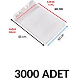 Yakutsan 3000 Adet Şeffaf Yapışkanlı Delikli Poşet - Opp Kendinden Yapışkanlı Parlak Poşet Delikli 30X45 cm