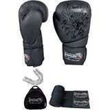 Yakuza Kick Boks Eldiveni Boks Eldiveni Muay Thai Eldiveni -3,5metre Boks Bandajı Şeffaf Dişlik - Siyah - 16 oz