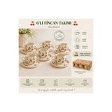 YALCINGRUP El Yapımı Kiraz Desenli Kabartmalı Altlıklı Kahve Fincan Takımı 6 lı