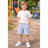 Yalçınoğlu Kids Erkek Çocuk Yazlık Şortlu Takım 3-9 Yaş Pamuklu Çizgili Şort Cepli Tişört 2’li Set
