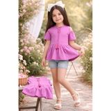 Yalçınoğlu Kids Kız Çocuk Cold Shoulder (Açık Omuz) Püskül Detaylı Bluz I Üst - Lila I 3-11 Yaş I Penye Kumaş