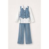 Yalçınoğlu Kids Kız Çocuk Denim Yelekli 3’lü Takım Beyaz Gömlek Kot Pantolon I 9-15 Yaş Bayramlık Kız Çocuk Takım