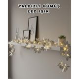 Yaldızlı Gümüş Yaprak LED Işık Pilli Dekoratif Ortam ve Yılbaşı Aydınlatm - 5291-3745 - Çok Renkli