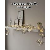 Yaldızlı Gümüş Yaprak LED Işık Pilli Dekoratif Ortam ve Yılbaşı Aydınlatması Midastech - Çok Renkli