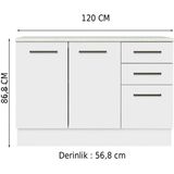 Yale Mutfak Alt Modül 3 Çekmeceli -2 KAPAKLI-120 cm -Tezgah Dahil