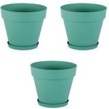 Yalı Saksı YS02 – 3'lü Set, Yeşil | 1.7 Litre, 160 mm Ağız Çapı | Alt Sulamalı Modern Plastik Saksı