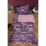 Yalıteks Home Tek Kişilik Welsoft Çift Taraflı Lüks Yorgan ve Yastık Kılıfı - Love Tek - 155 x 215 cm - Mor