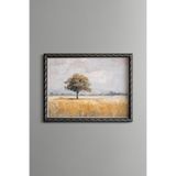 Yalnız Ağaç ve Bozkır Manzarası - Vintage Desenli Çerçeve - İnce Model, Gümüş, 21 x 30