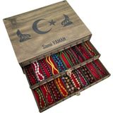 Yaman Hediyelik Kişiye Özel Ahşap Tesbih Koleksiyon Kutusu, Aksesuar Kutusu, Tesbihlik (30 Tesbihlik) - Desen-Çift Kurt Bozkurt