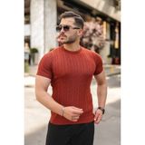 Yaman Market Erkek Örgü Desen Bisiklet Yaka Triko Tişört - %100 Pamuk Akrilik