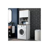 YAMANB Çamaşır Makinesi Dolabı 3 Raflı Kapaklı Banyo Dolabı Beyaz - Sepet Ceviz