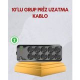 YamanHobi 10 Prizli Uzatma Kablosu Termal Koruma USB Type-C Hızlı Şarj 2500W -