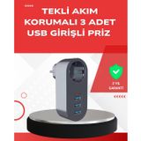 YamanHobi 2500W Güç Destekli Akım Korumalı Priz – 3 USB Çıkışlı -