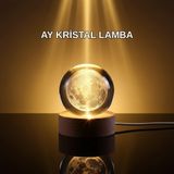 YamanHobi 3D Lazer İşlemeli Ay Küresi Ahşap Standlı USB Bağlantılı Dekoratif Lamba